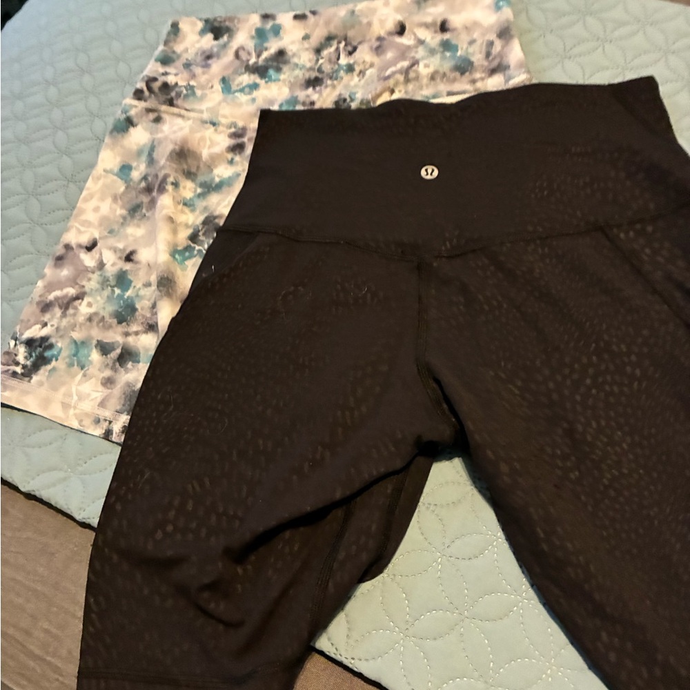 Lululemon Women’s Size 8 Shorts 2 pairs Black and Blue and Gray Tie-Dye Print